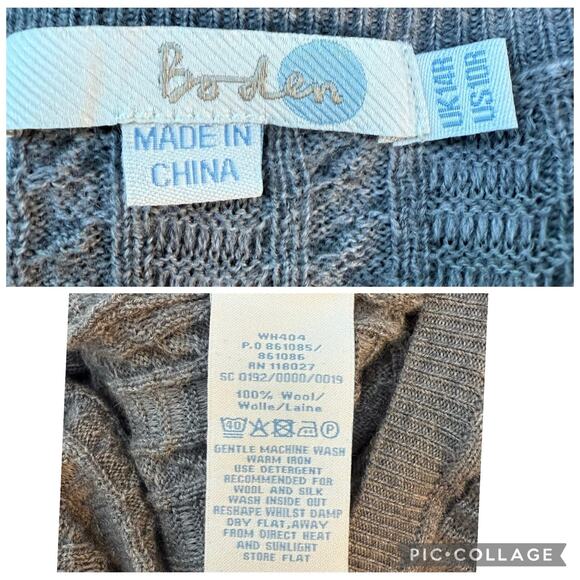 Boden 100% Wool Gray Sweater Dress Size 10 Cable Knit Fit & Flare Neutral Preppy - Picture 11 of 14